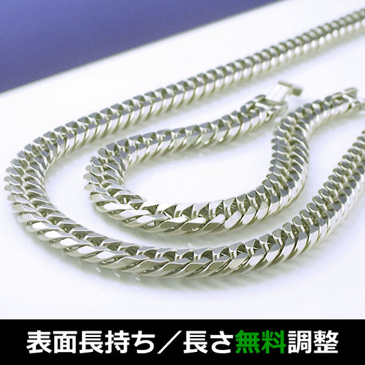 TIT-1-W-L-SET: 超極太 純チタン 喜平 ネックレス (65cm) ＆ブレスレット (19cm-24cm) 12mm幅 6面ダブル セット